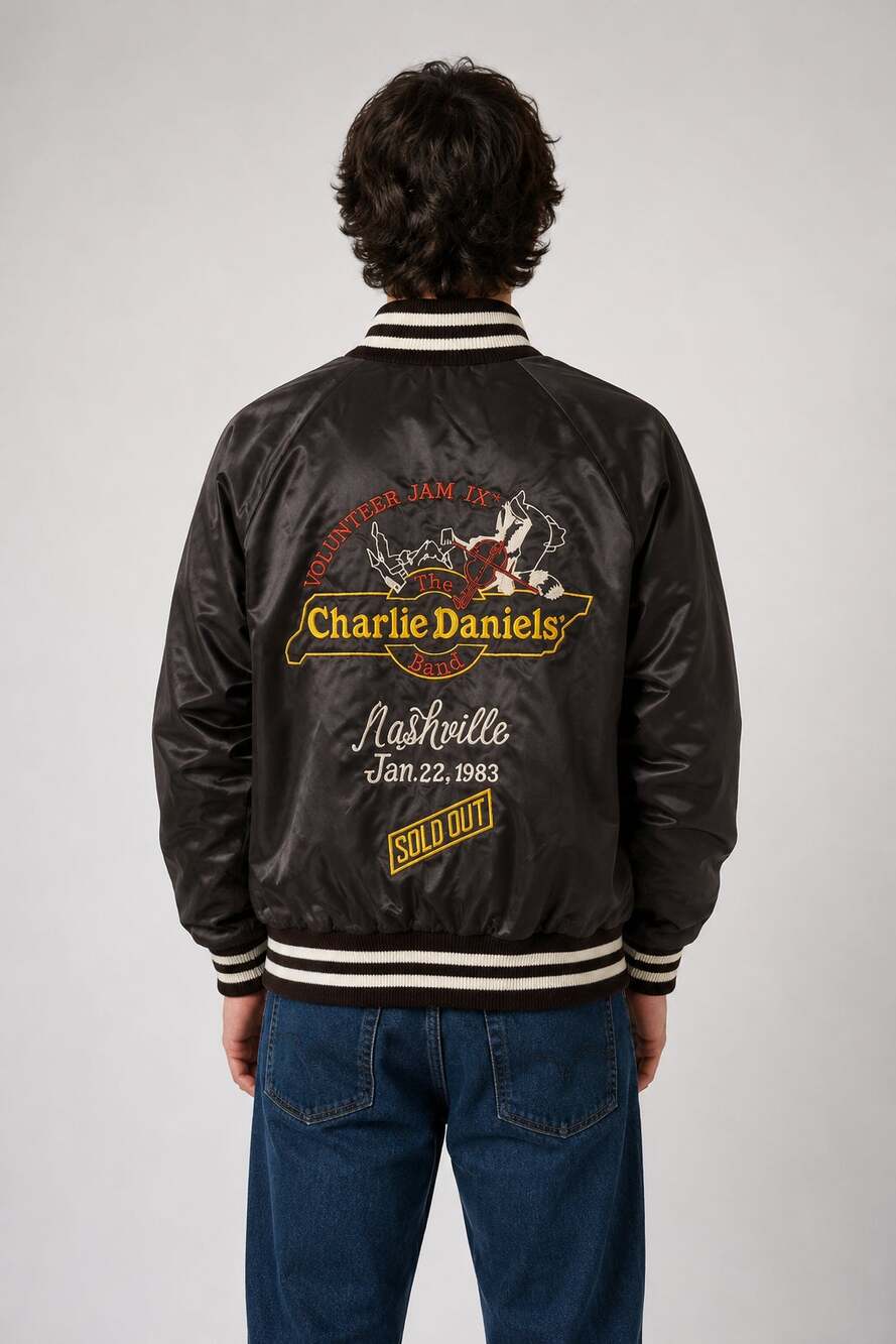 Vtg Charlie Daniels Band Volunteer Jam IX Satin Tour Bomber Jacket Size Small